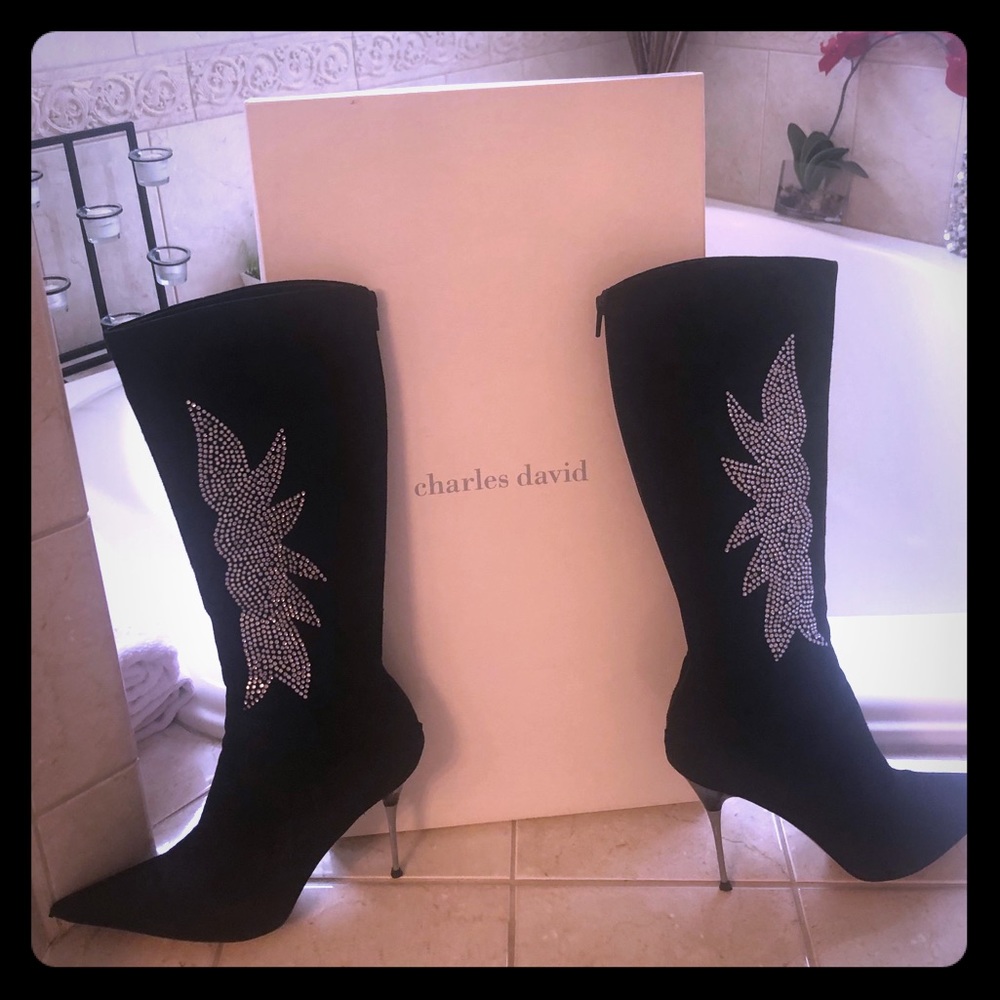 Black suede tall boots
